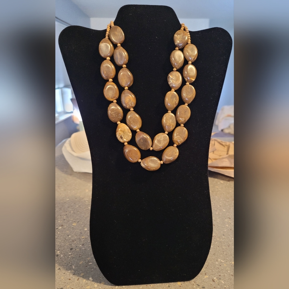 Chic Brown Beaded Double Strand Necklace